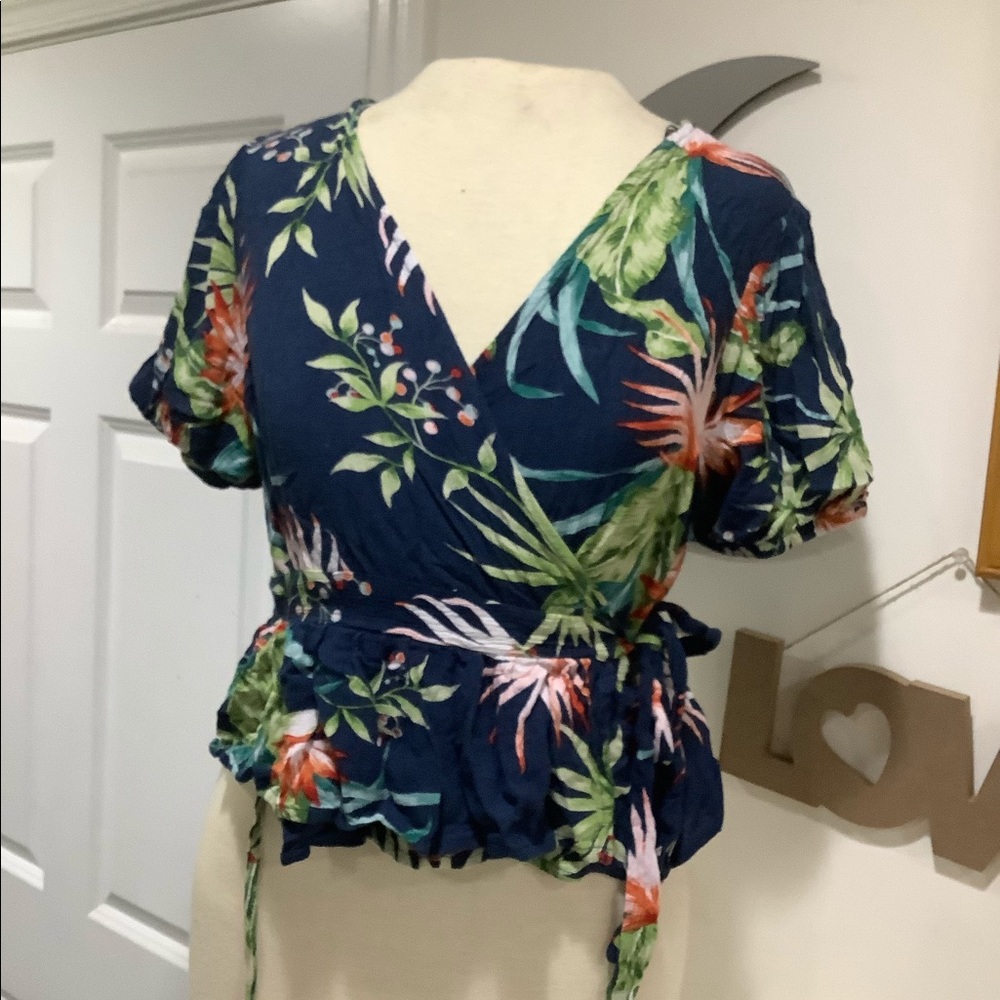 Tropical Print Wrap Top